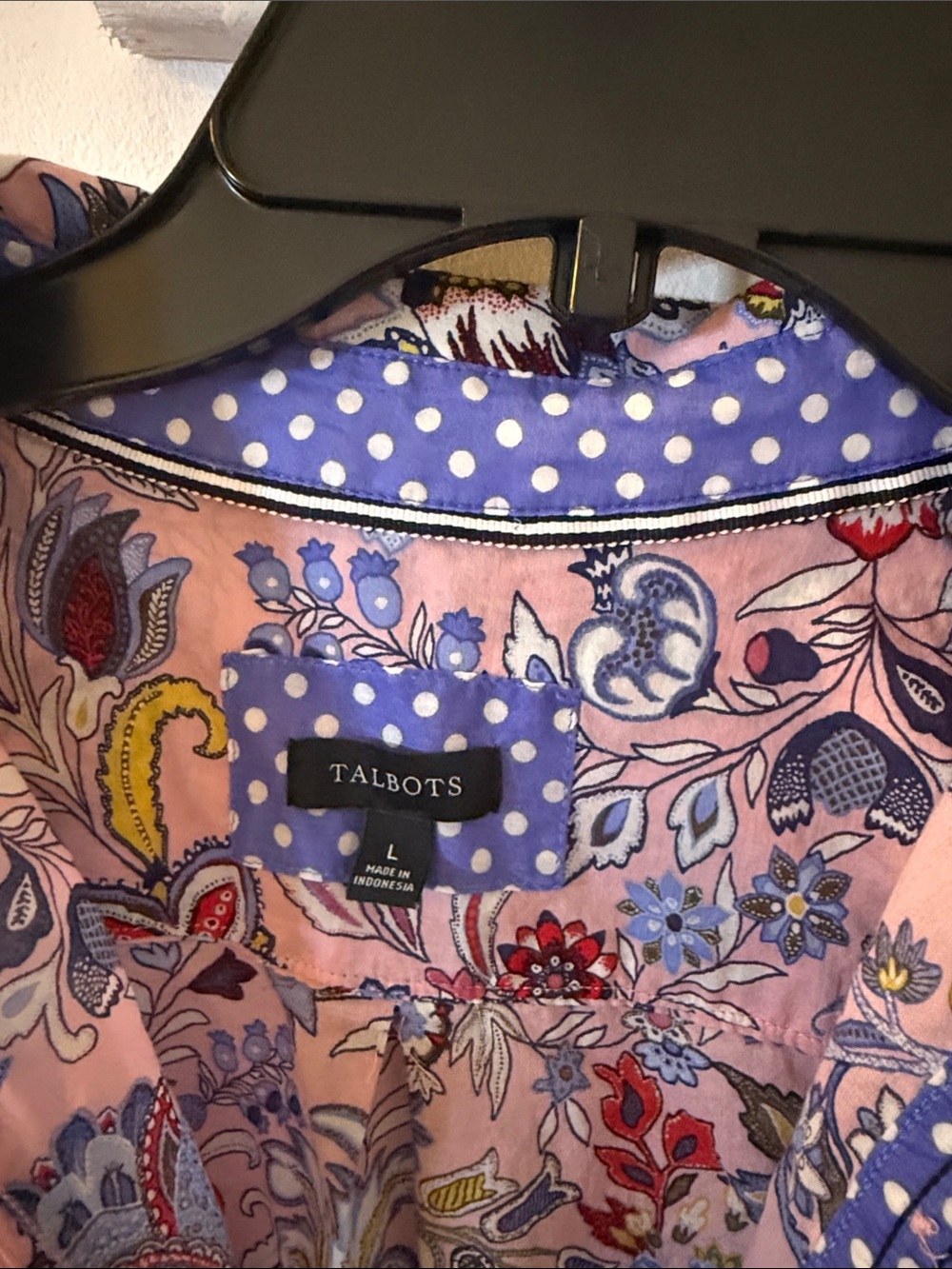 Talbots Pink Floral Print Button-Down Shirt with Blue Accents - Picture 2 of 3